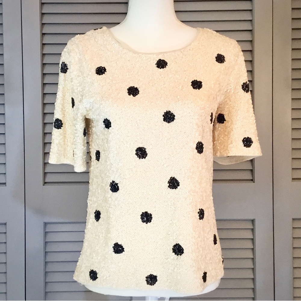 J. Crew Sequin Ivory and Black Polka Dot Top - Picture 10 of 16
